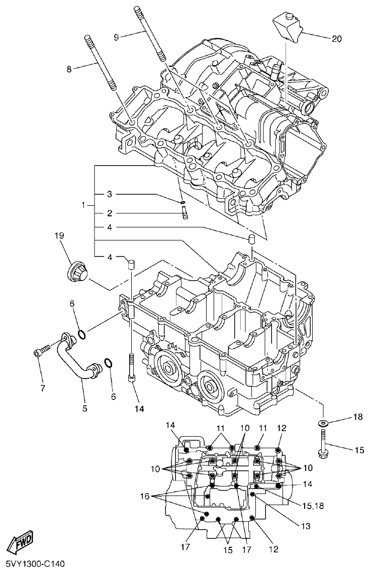 Yamaha R1 2008 CRANKCASE parts diagram